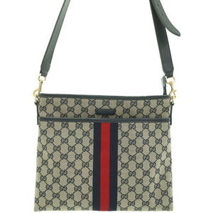 Gucci GG Monogram Brown Web Flat Messenger Bag red green web